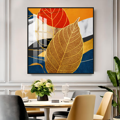 Yellow Tree Leaves Feathers Premium Acrylic Square Wall Art