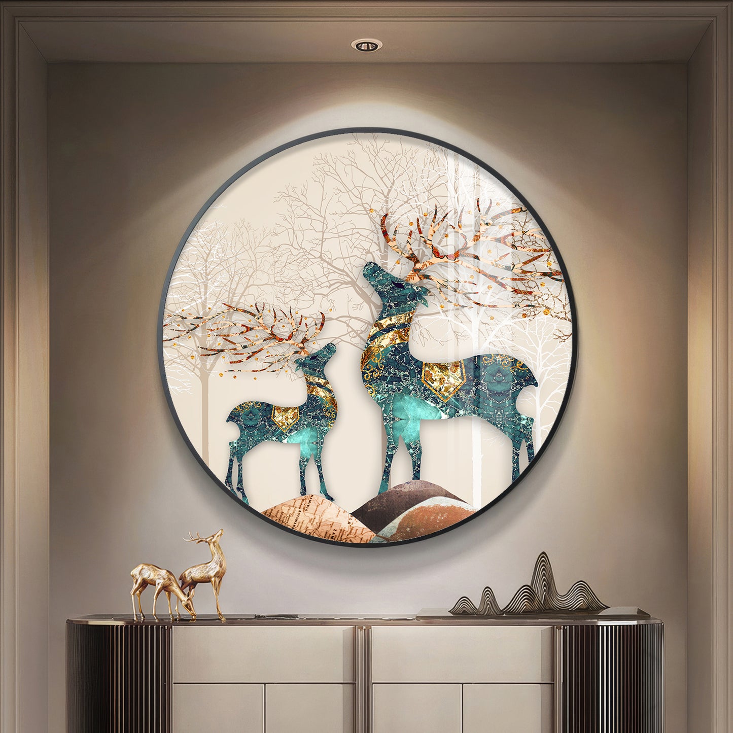 The Deer Duo Premium Acrylic Round Wall Art