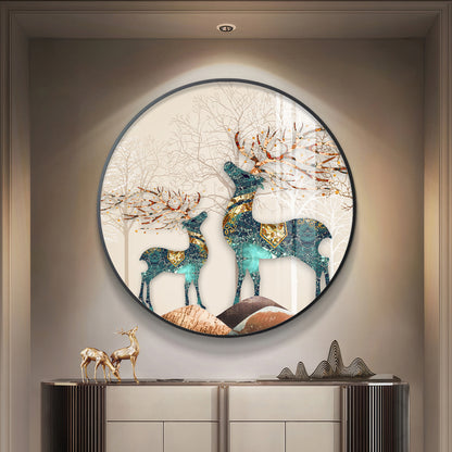 The Deer Duo Premium Acrylic Round Wall Art