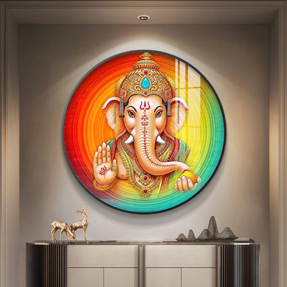 Lord Ganesha Premium Acrylic Round Wall Art
