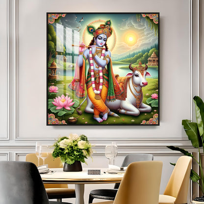 Krishna's Blue Oasis Premium Acrylic Square Wall Art