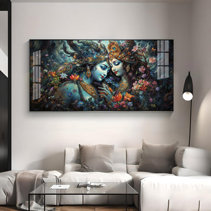 Mystical Love Of Radha Krishna Luxury Crystal Horizontal Wall Art