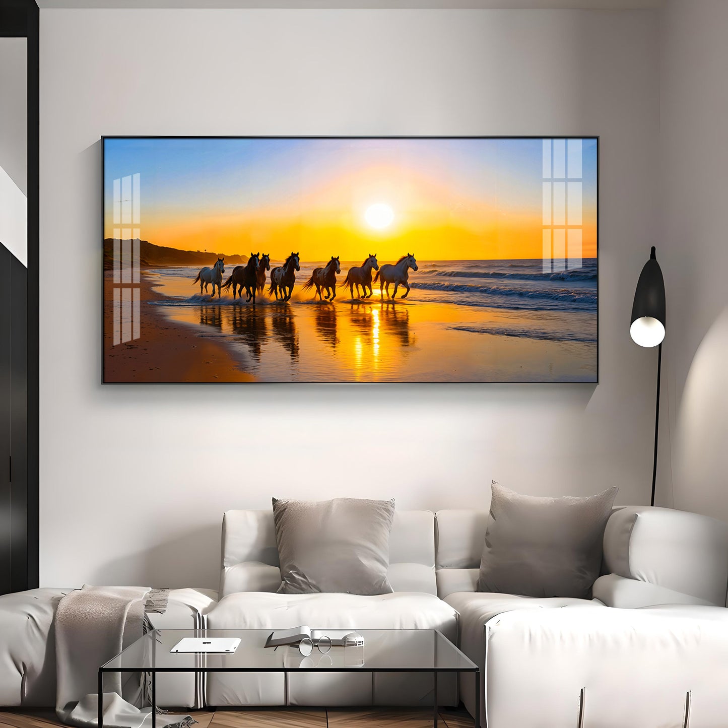 Running horses In Seaside Stallion Premium Acrylic Horizontal Wall Art