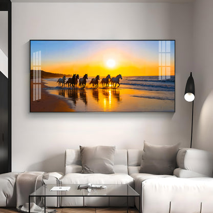 Running horses In Seaside Stallion Premium Acrylic Horizontal Wall Art