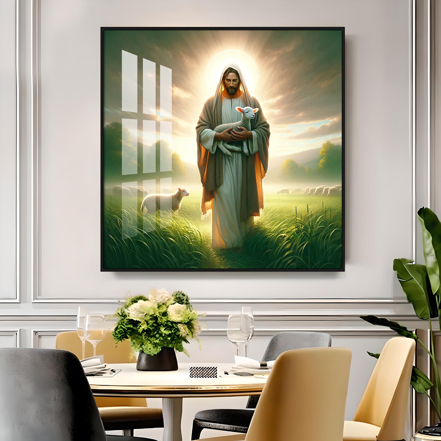 Jesus And His Sheep Premium Acrylic Square Wall Art