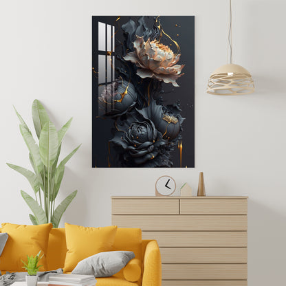 Glittering Black Roses Acrylic Wall Art