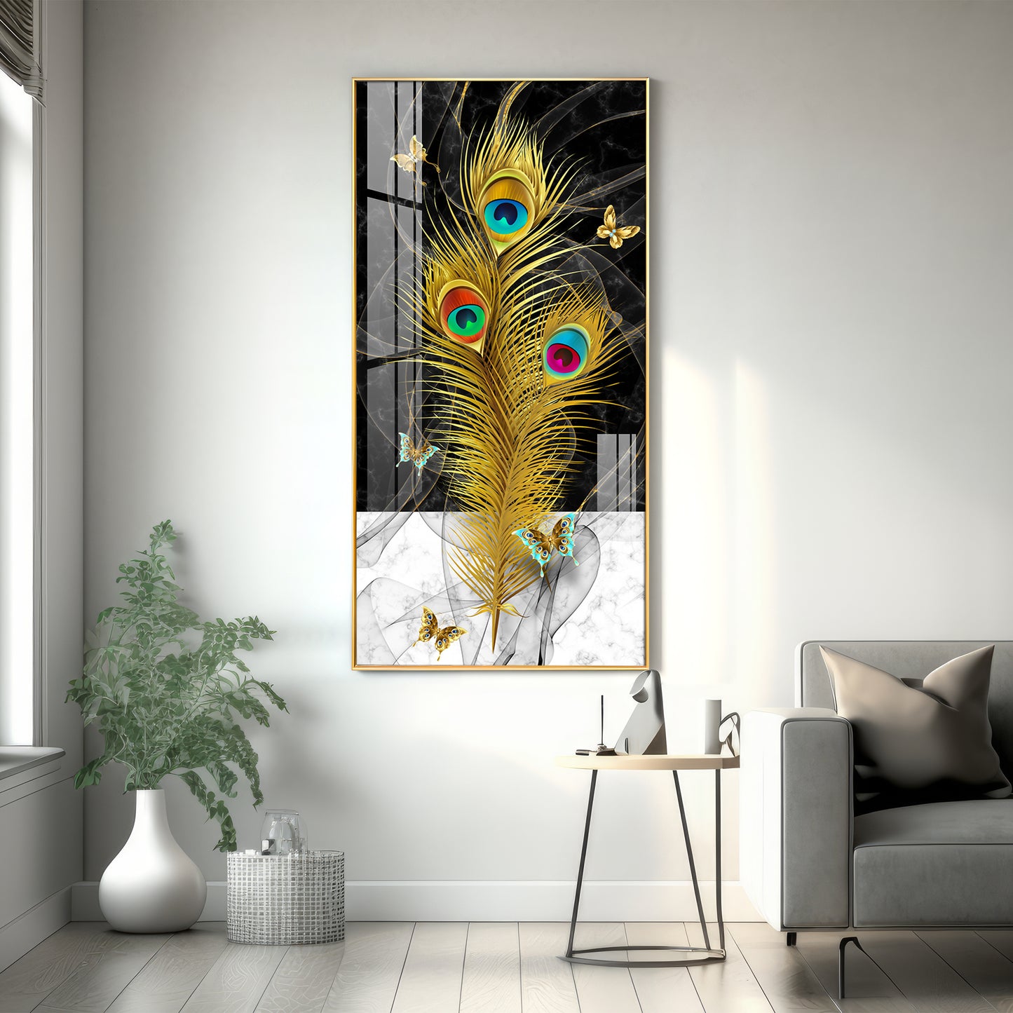 Krishna Mor Pankh Premium Acrylic Vertical Wall Art