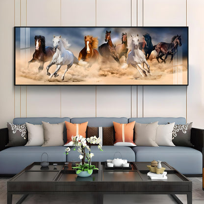 Lucky Running Horses In Desert Premium Acrylic Horizontal Wall Art