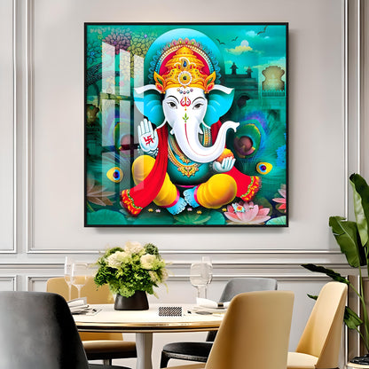 Colorful Om Ganesha Premium Acrylic Square Wall Art