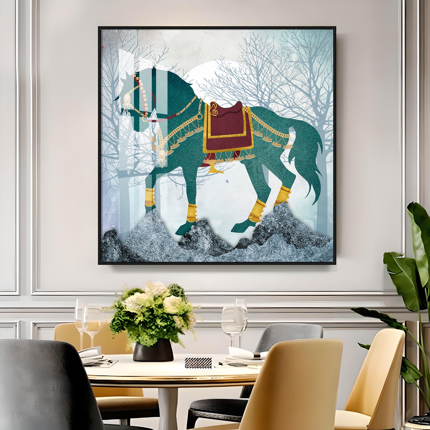 European Abstract Three-Dimensional Horse Premium Acrylic Square Wall Art