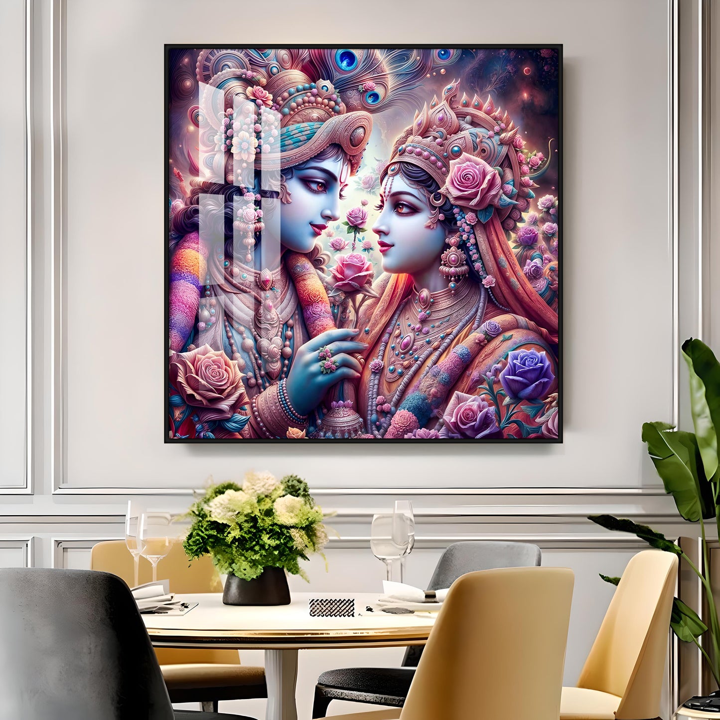 Beauty of Radha Krishna Bond Premium Acrylic Square Wall Art