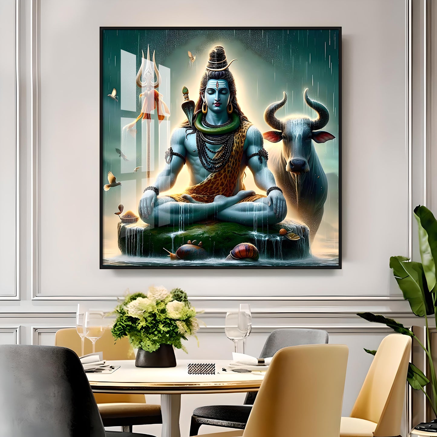 Shiva Mahadev With Nandi Premium Acrylic Square Wall Art