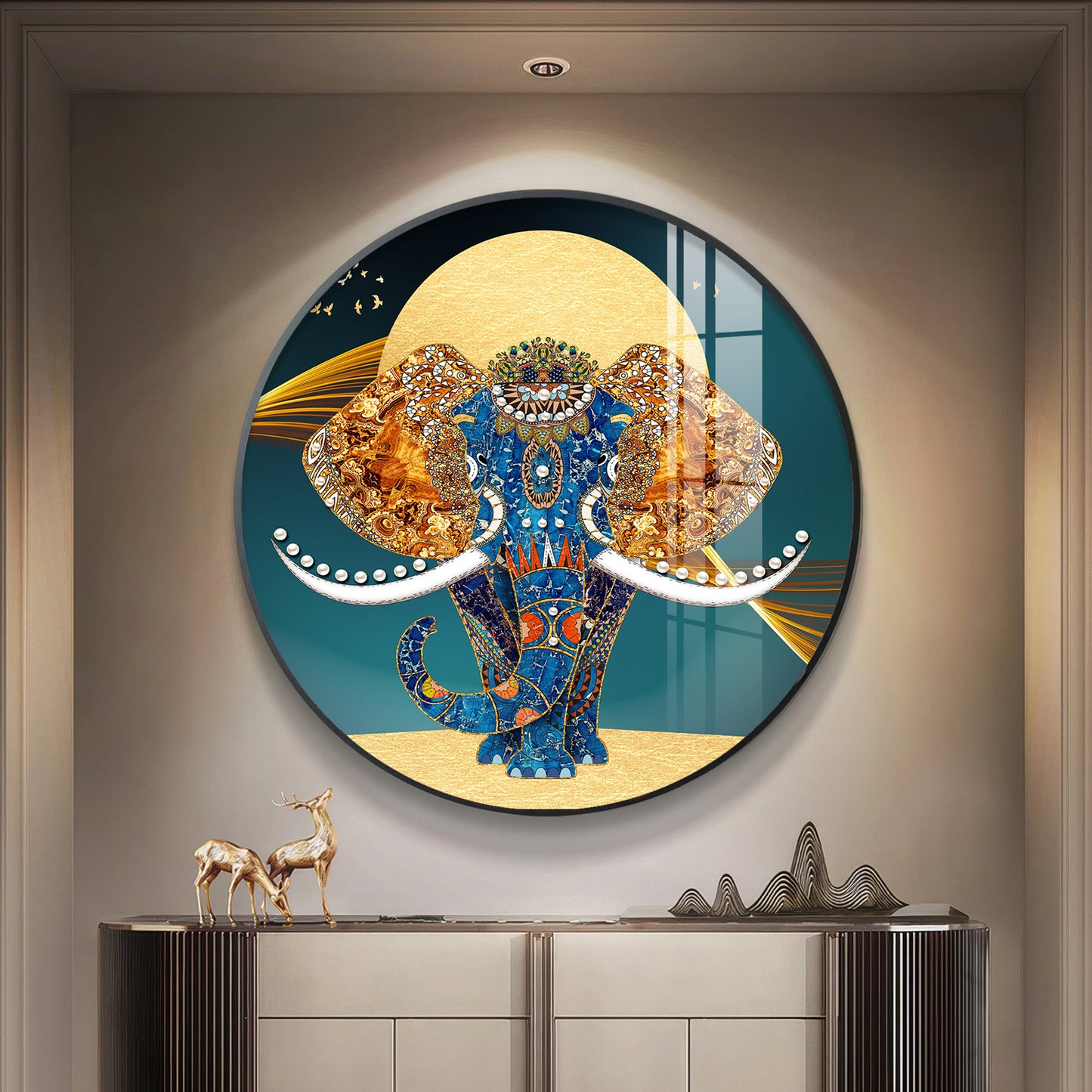 Elephant Mural Premium Acrylic Round Wall Art