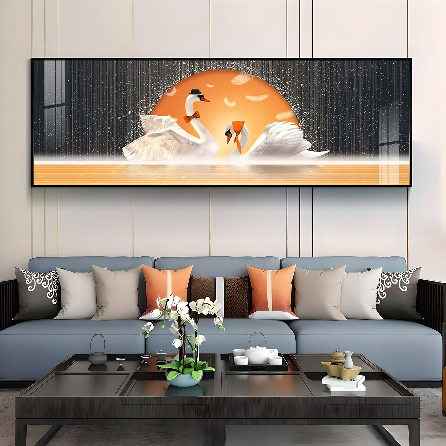 Sun Kissed Swans Premium Acrylic Horizontal Wall Art