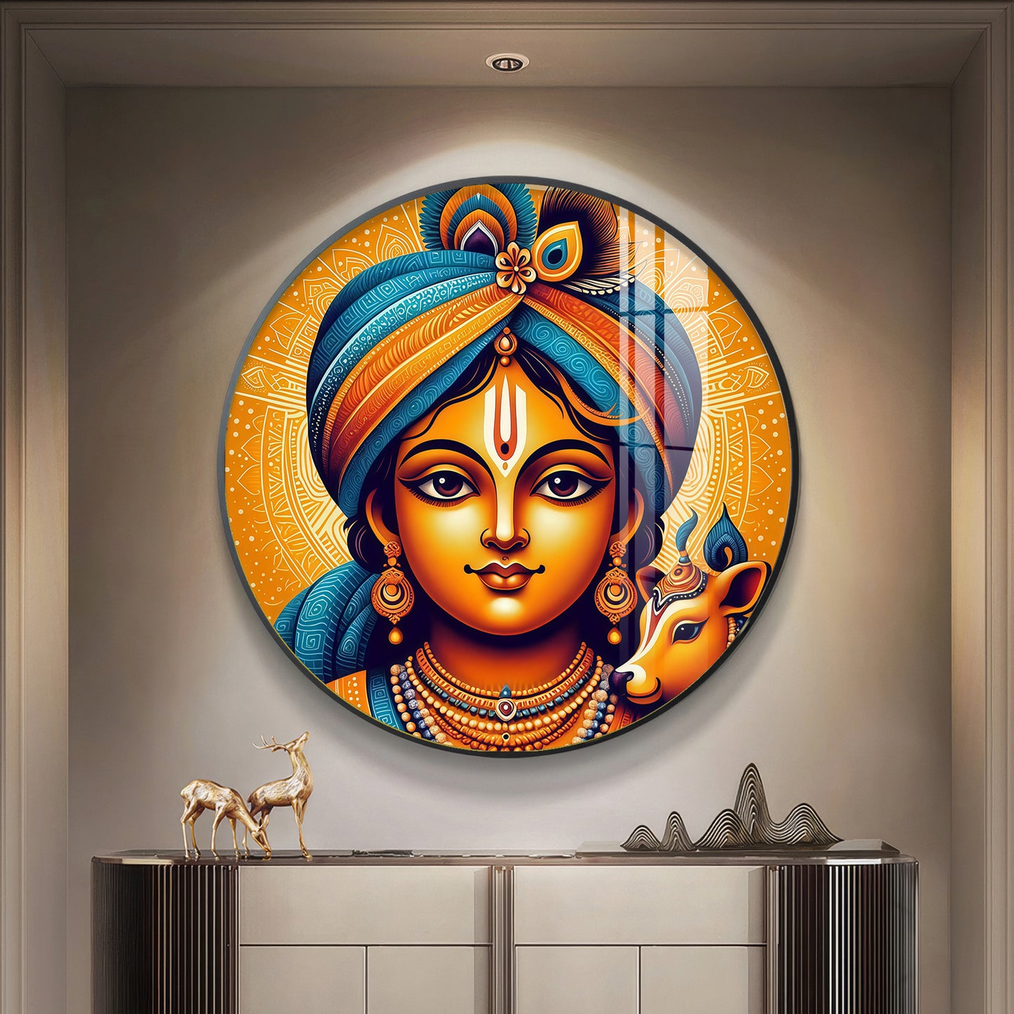 Lord Krishna Abstract Premium Acrylic Round Wall Art