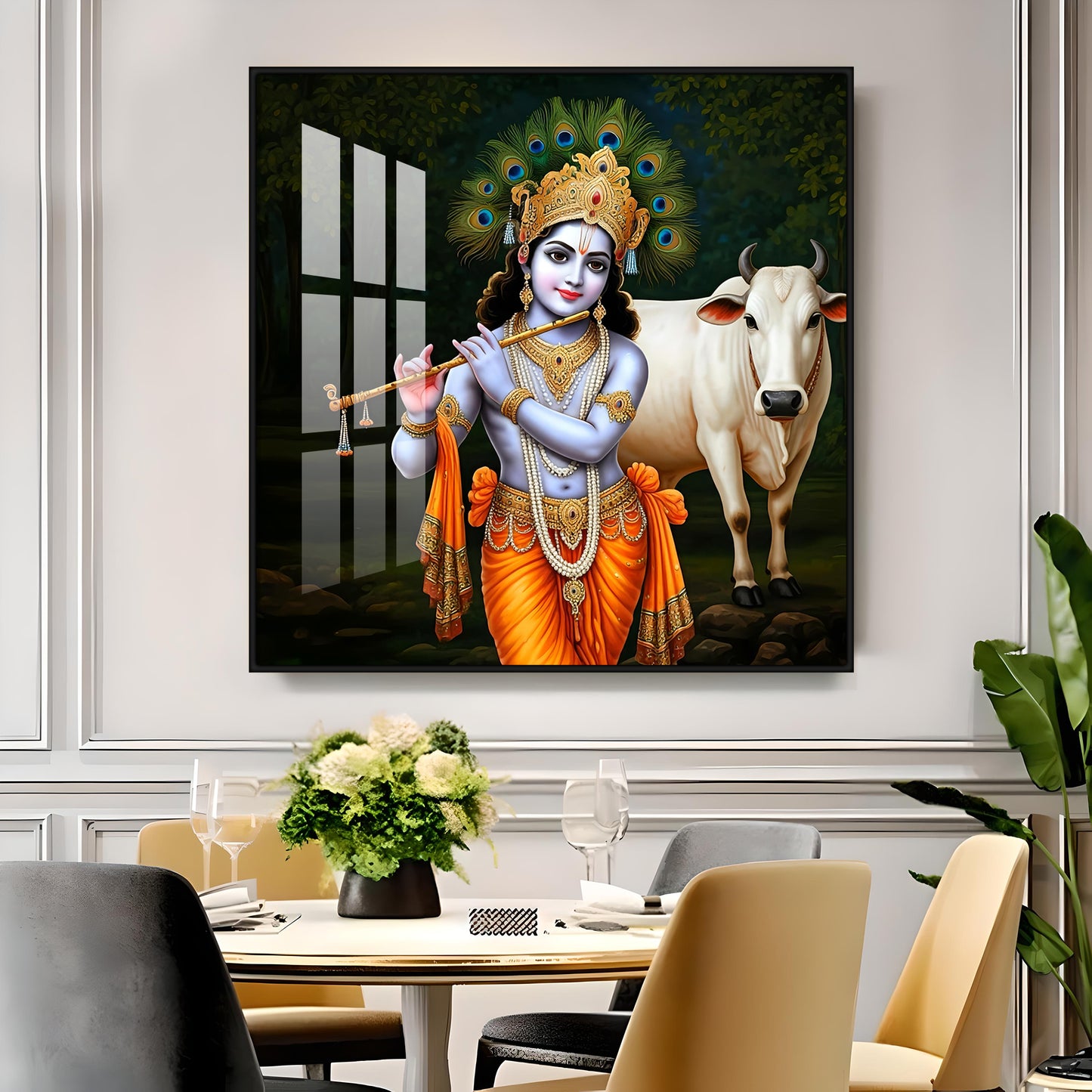 Krishna With The Cow Premium Acrylic Square Wall Art