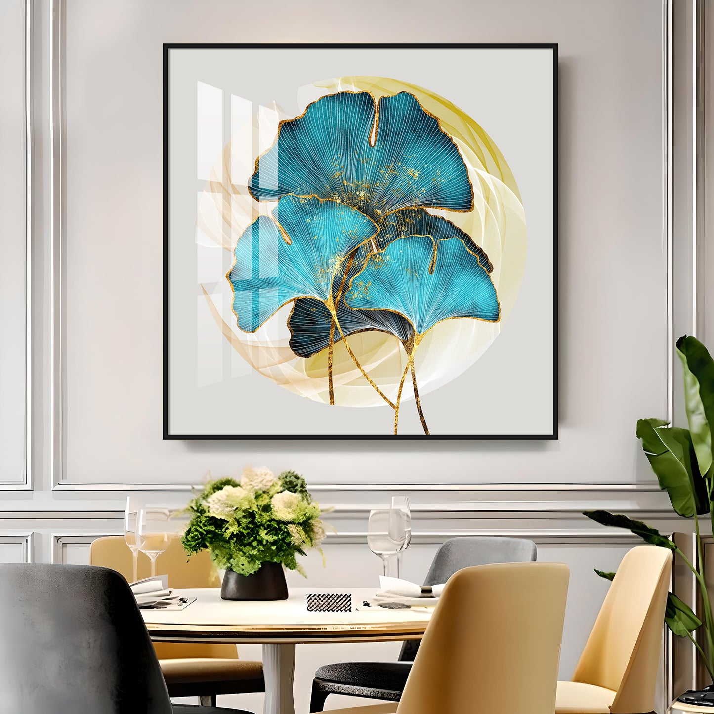 Golden Ginkgo Leaf Premium Acrylic Square Wall Art