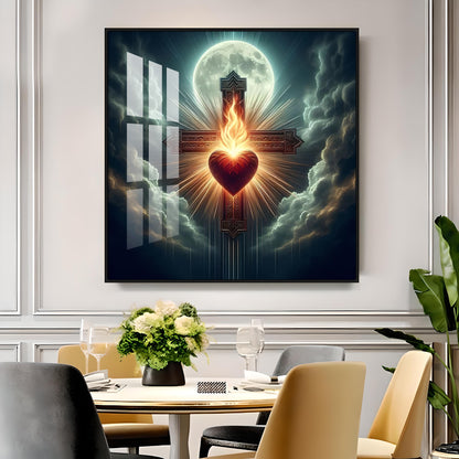 Heart Of Fire and Faith Premium Acrylic Square Wall Art