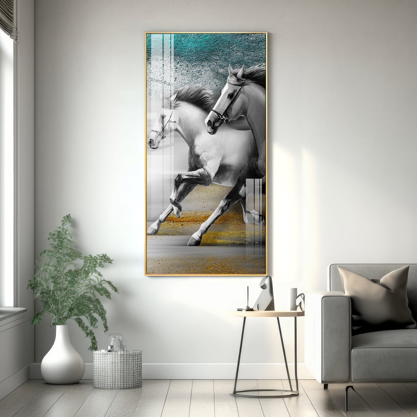 Arabian White Horse Premium Acrylic Vertical Wall Art