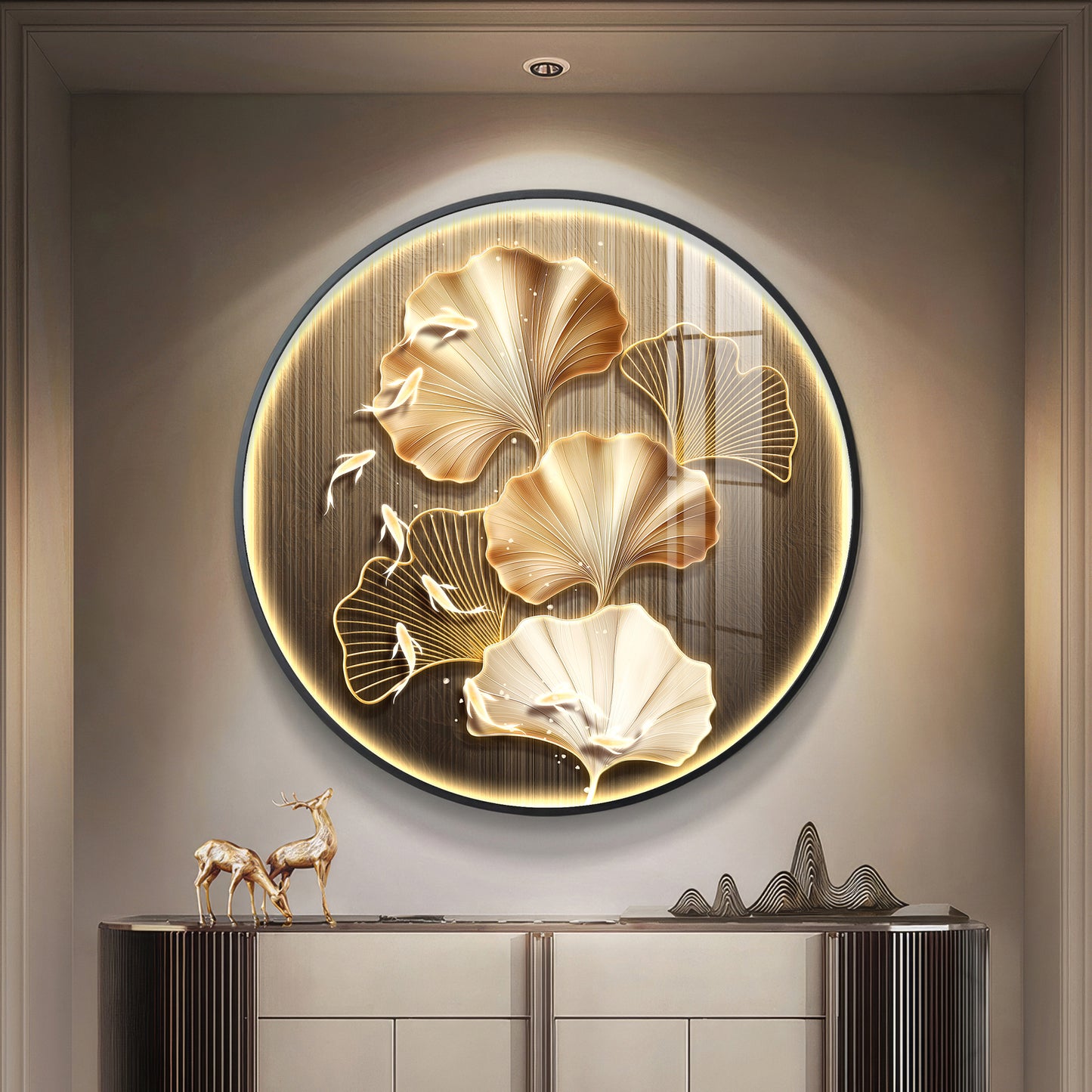 Golden Fusion Petal Premium Acrylic Round Wall Art