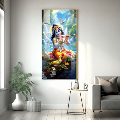 Joyful Krishna Premium Acrylic Vertical Wall Art