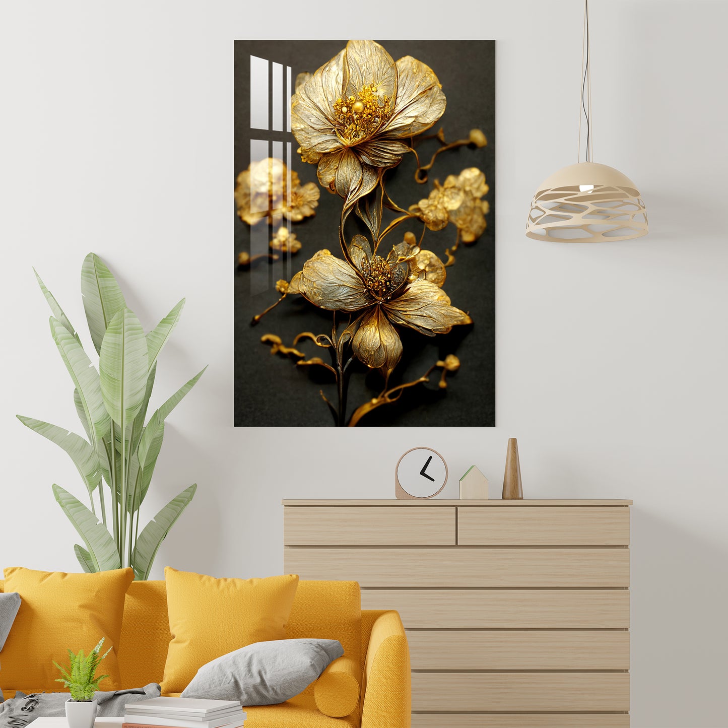 Glittering Golden Flowers Acrylic Wall Art