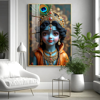 Cute Portriate Of Little Krishna Premium Acrylic Wall Art