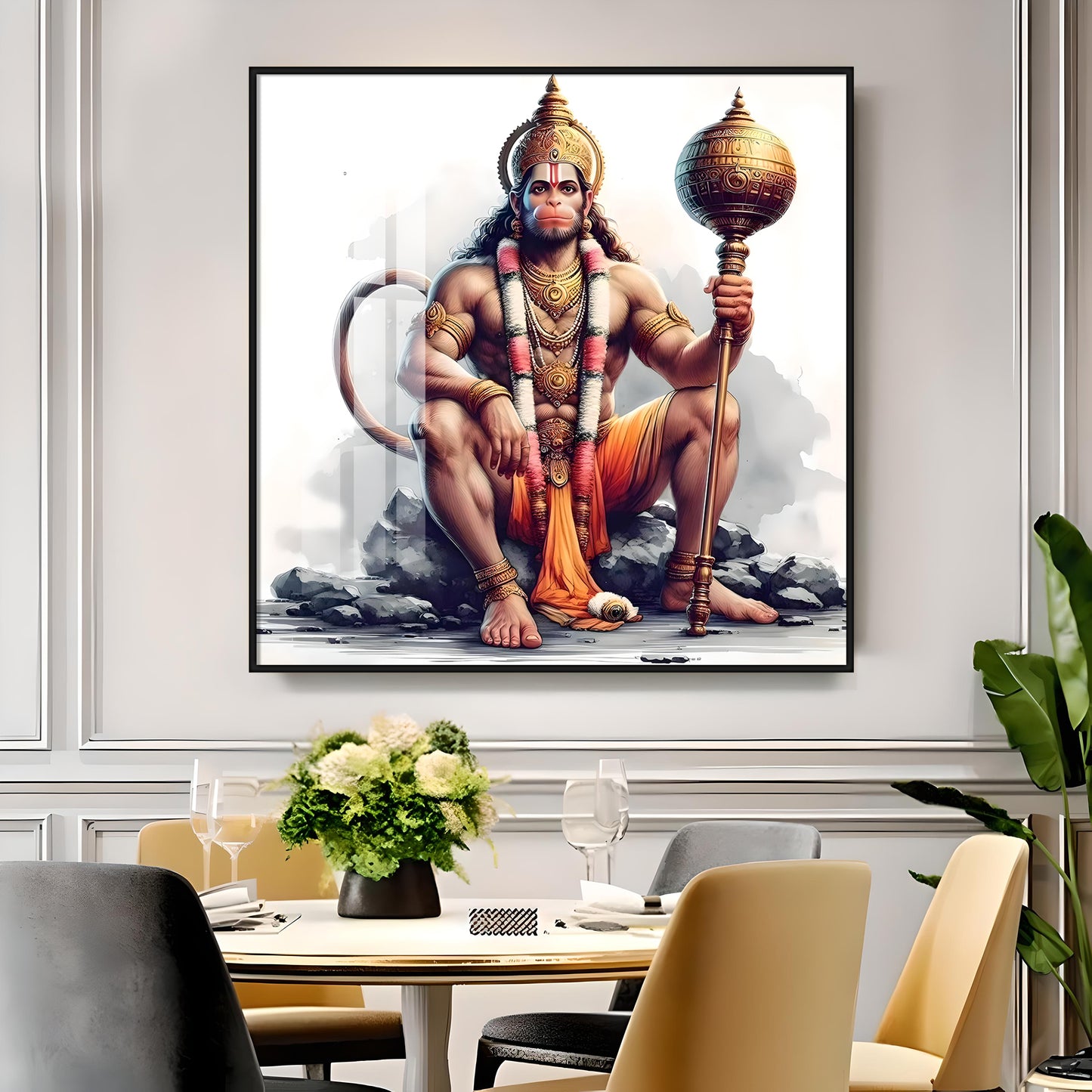 Jai Shree Hanuman Premium Acrylic Square Wall Art