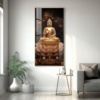 Buddha On Lotus Premium Acrylic Vertical Wall Art