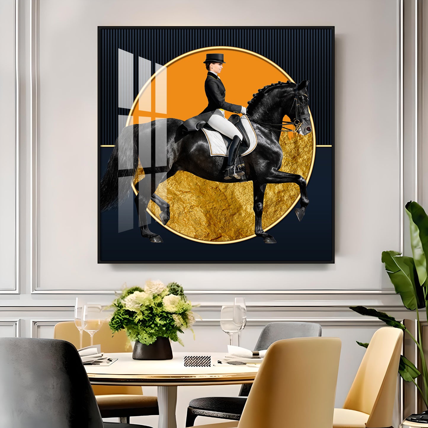 Man Riding on Black Horse Premium Acrylic Square Wall Art