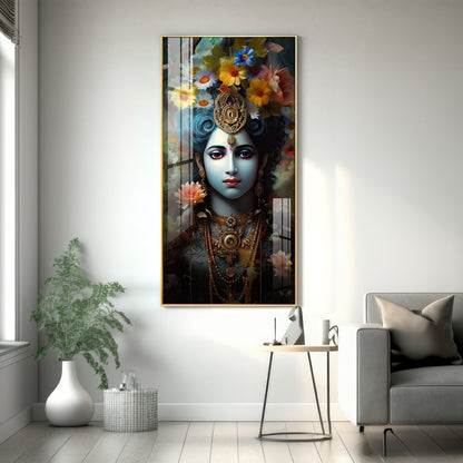 Jai Shree Krishna Premium Acrylic Vertical Wall Art