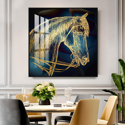 Golden Horse Head Premium Acrylic Square Wall Art