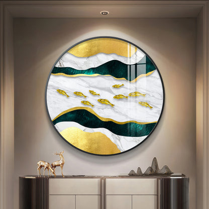 Noir & Gold Fish Premium Acrylic Round Wall Art