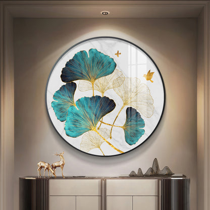 Blue Leaf Premium Acrylic Round Wall Art