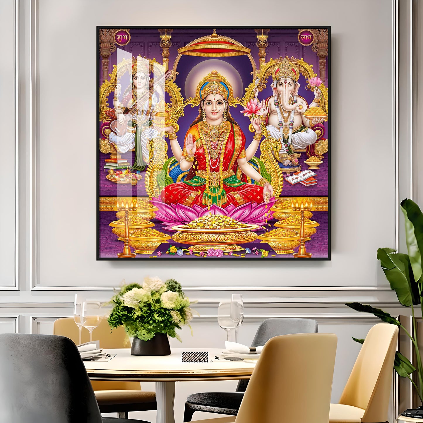 Ethereal Laxmi Ji Elegance Premium Acrylic Square Wall Art