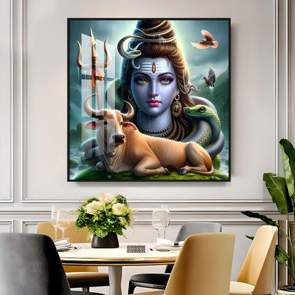 Lord Shiva Mahadev With Nandi Premium Acrylic Square Wall Art