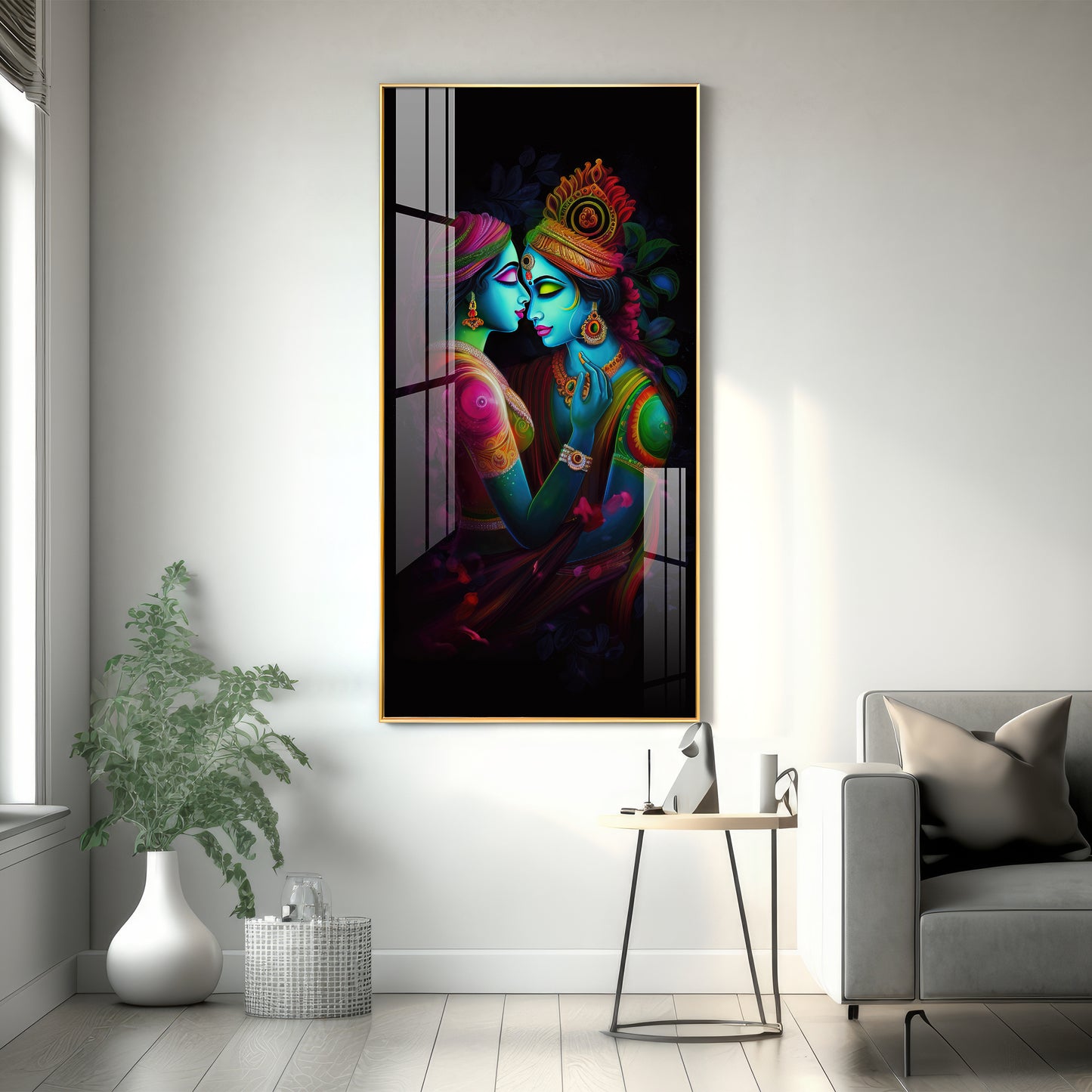 Shri Radhe Krishna Premium Acrylic Vertical Wall Art