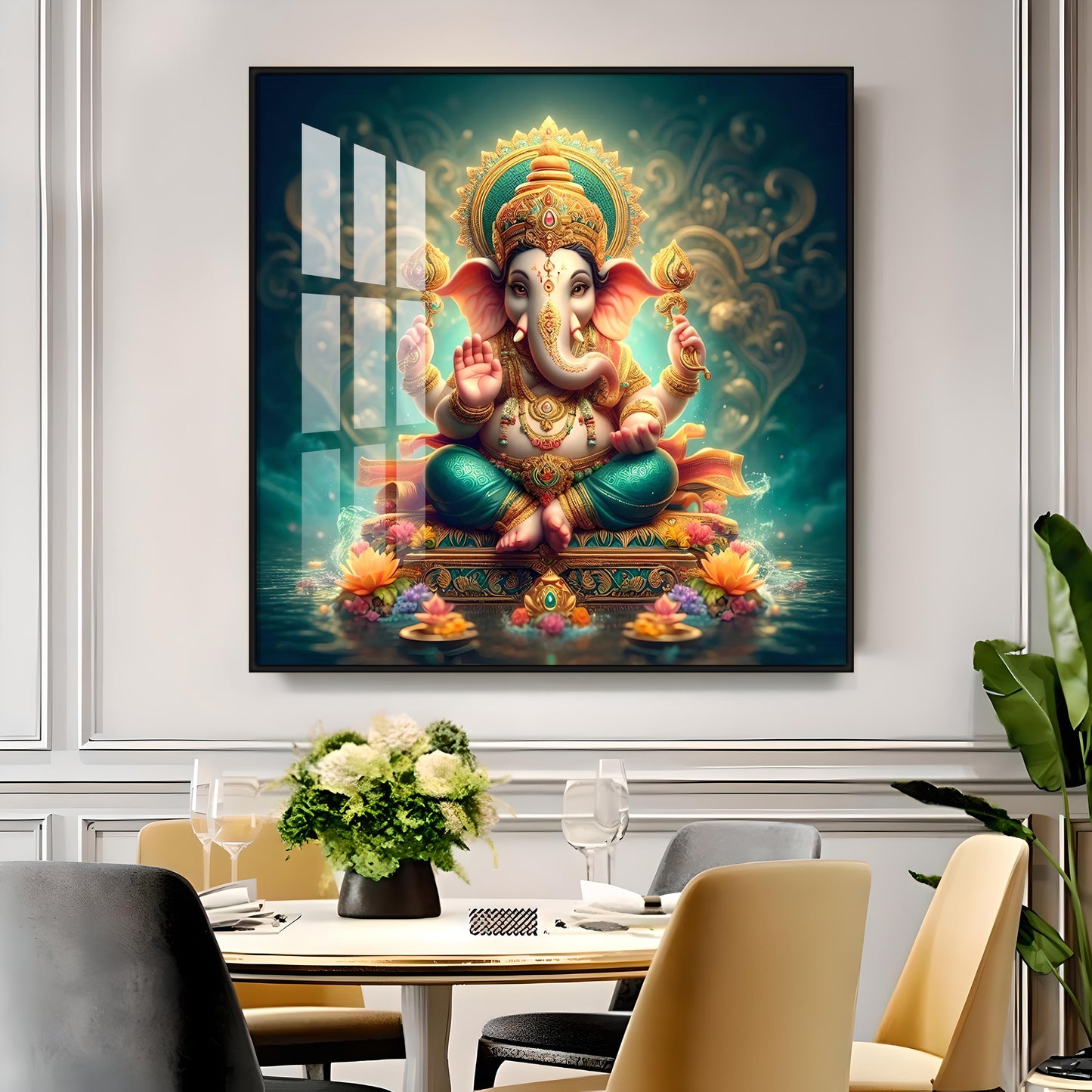 Lord Ganesh Blessings Premium Acrylic Square Wall Art