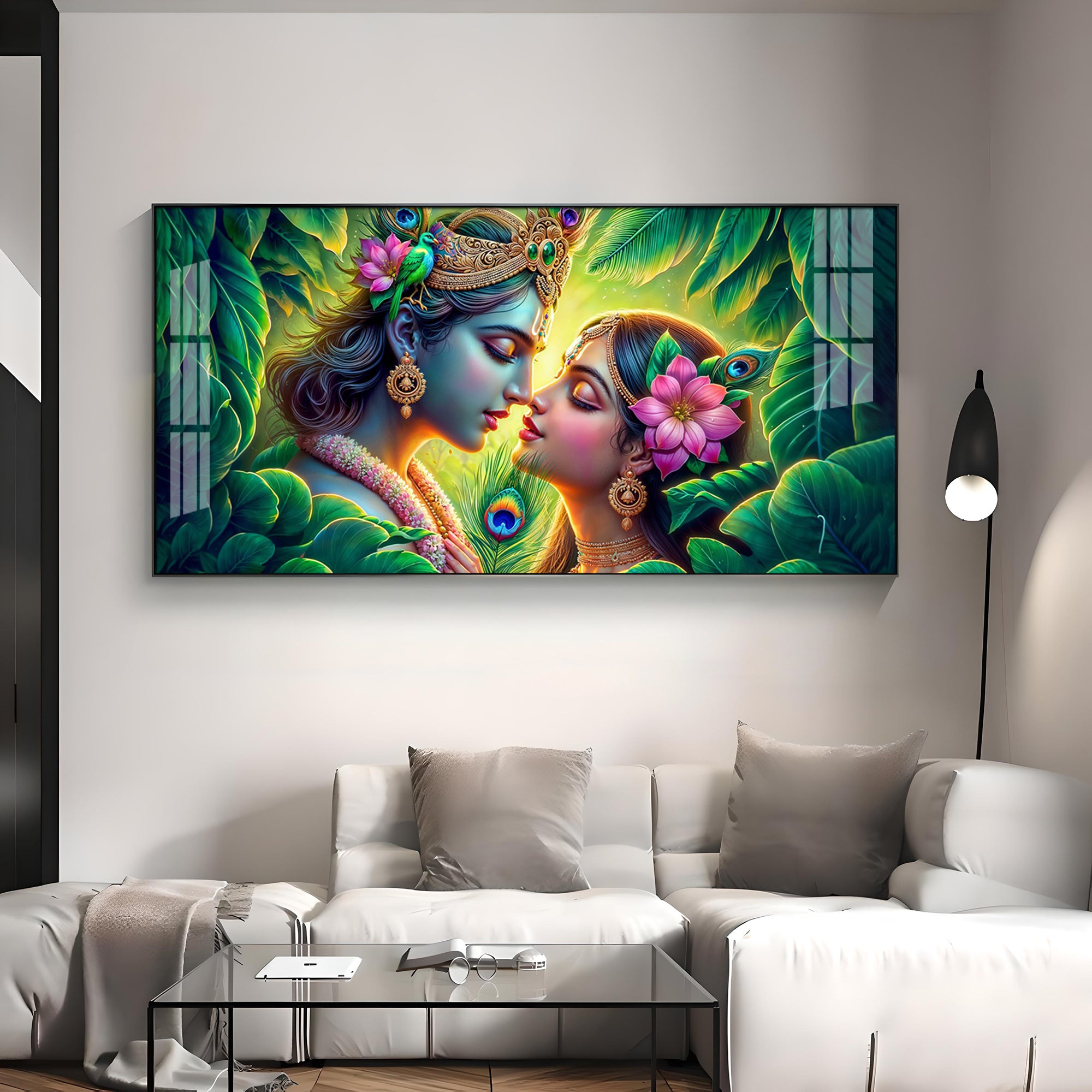 Krishna and Radha Radiant Devotion Premium Acrylic Horizontal Wall Art