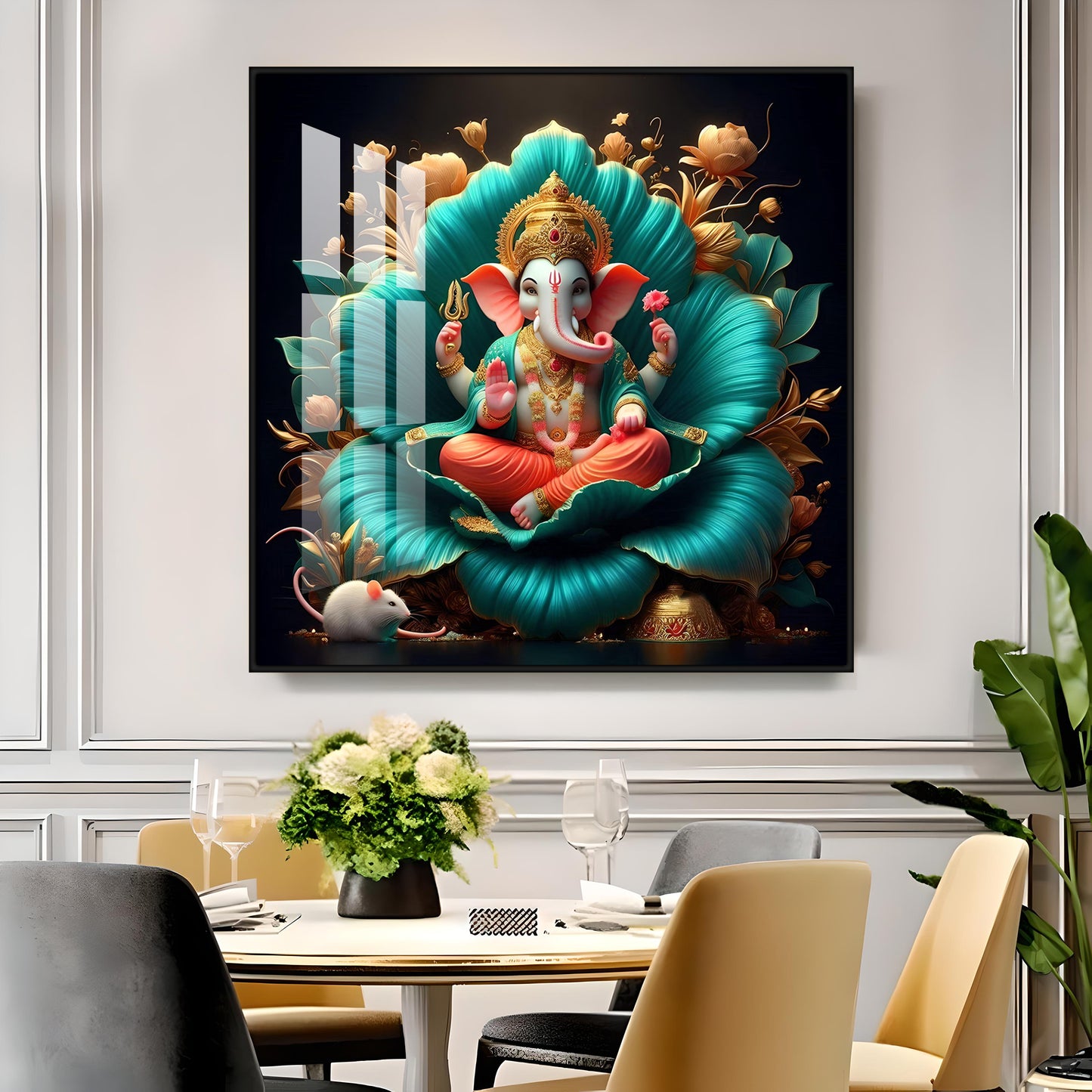 Lord Ganesh Lotus Serenity Premium Acrylic Square Wall Art