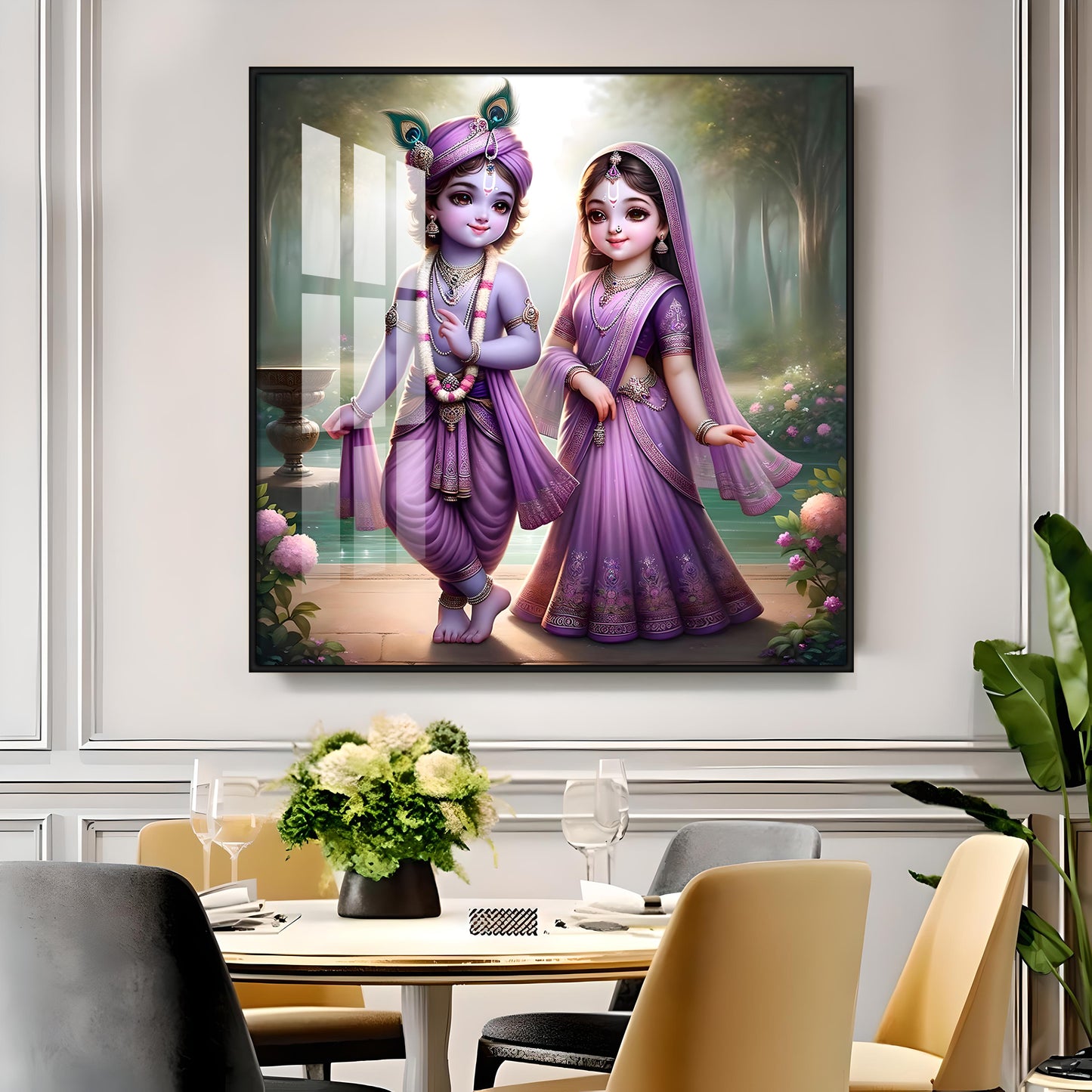 Radha Krishna Bal Roop Premium Acrylic Square Wall Art