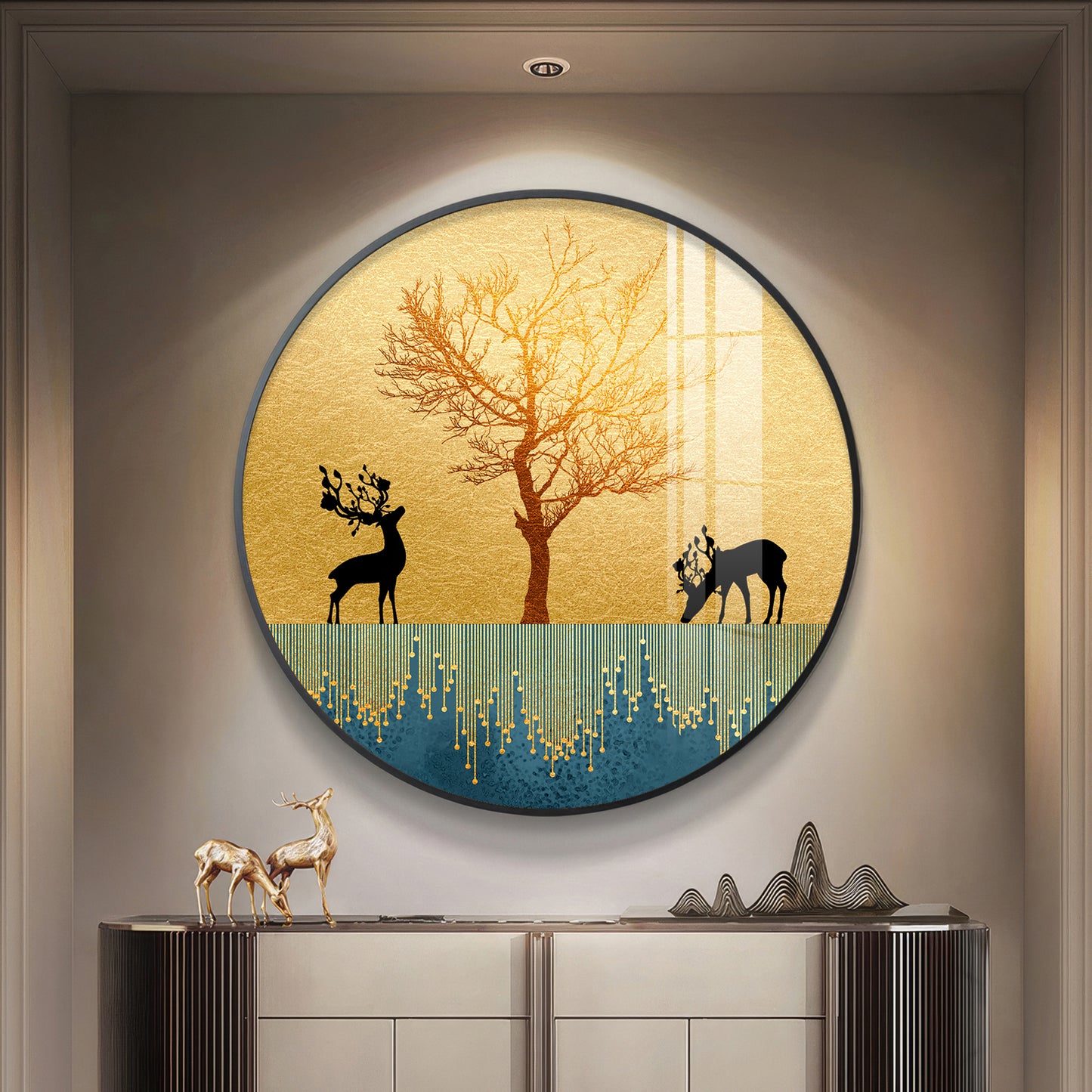 Surreal Art Of Deer Premium Acrylic Round Wall Art