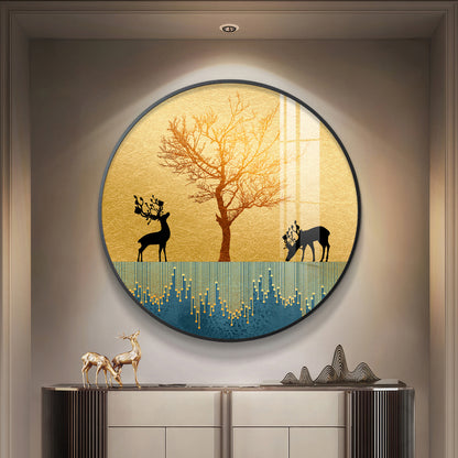 Surreal Art Of Deer Premium Acrylic Round Wall Art