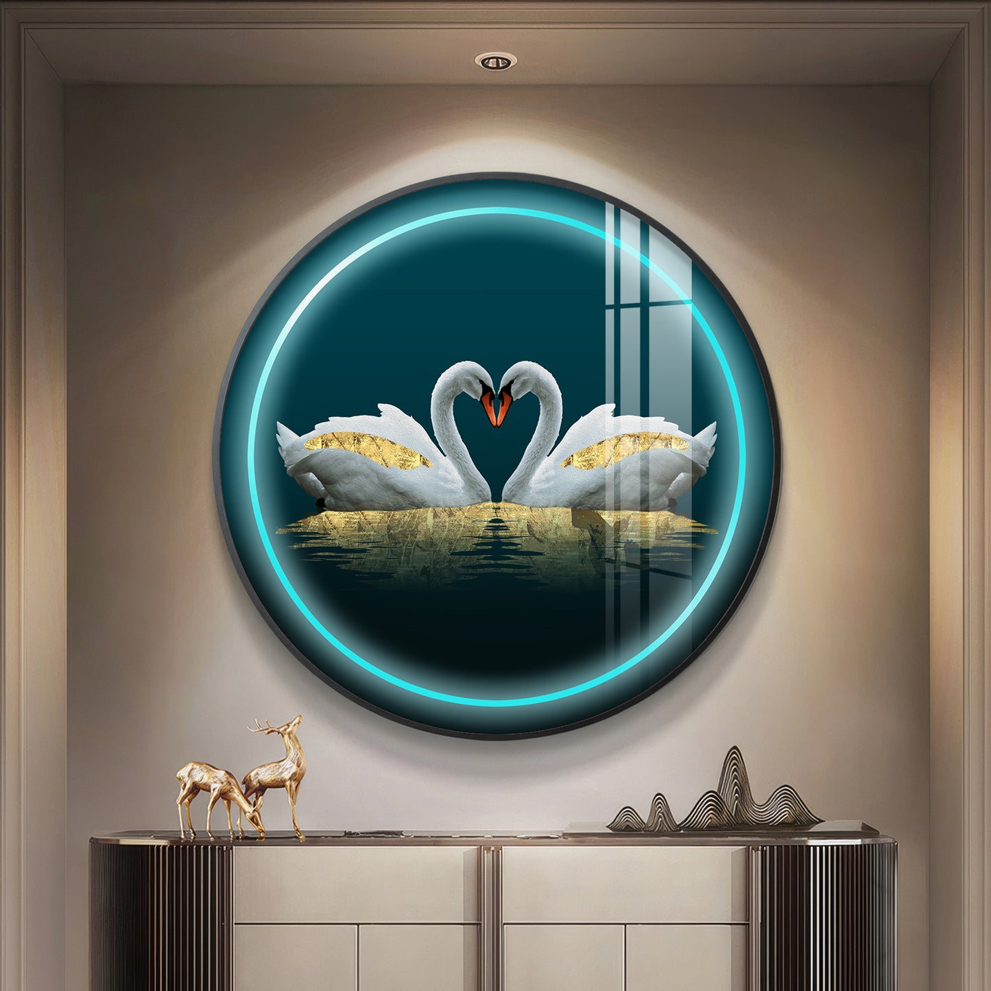 Swan Symphony Premium Acrylic Round Wall Art
