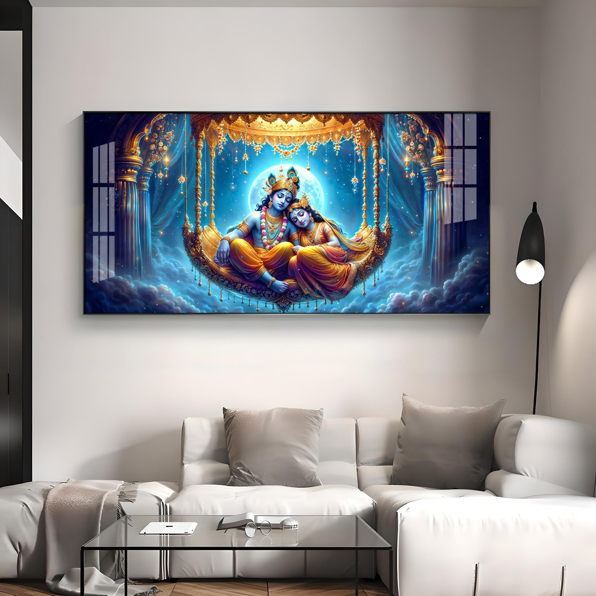 Krishna and Radha Harmony Premium Acrylic Horizontal Wall Art