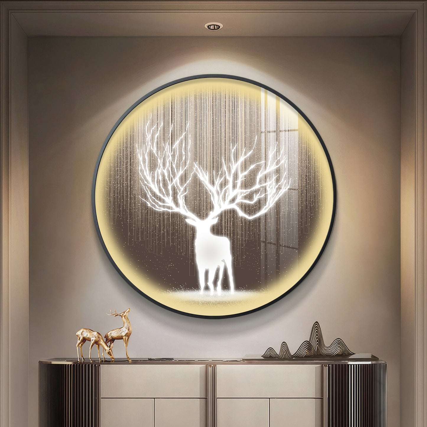 Antlered Reflection Premium Acrylic Round Wall Art
