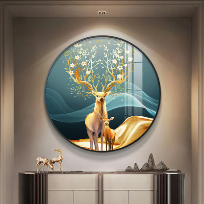 Deer in Bloom Premium Acrylic Round Wall Art