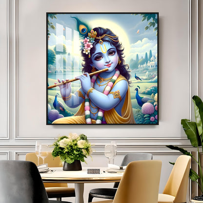 Bal Gopal With Flute Premium Acrylic Square Wall Art