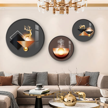 Reindeer Abstract Premium Acrylic Round Wall Art (Set of 3)