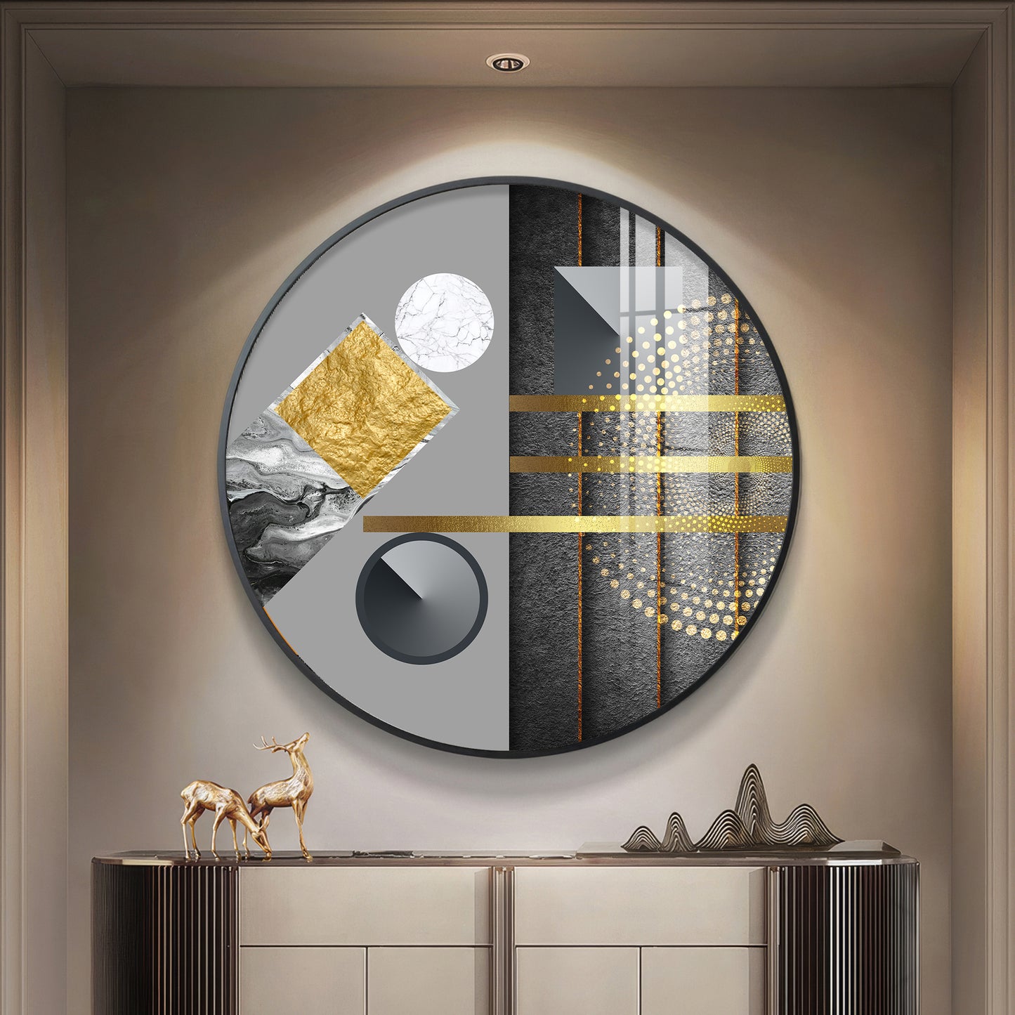 Geometric Elegance Premium Acrylic Round Wall Art